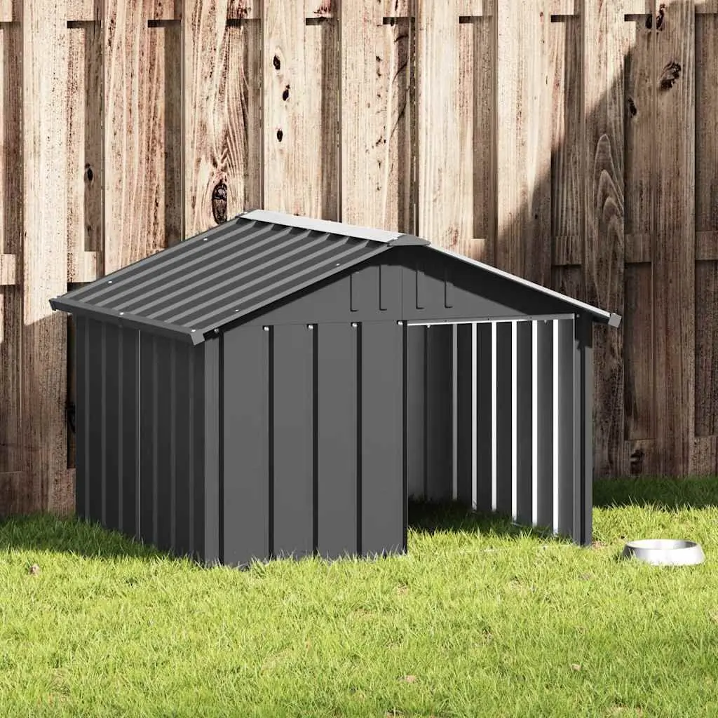 Dog House Anthracite Outdoor Kennel Shelter Galvanised Steel Weather Protection