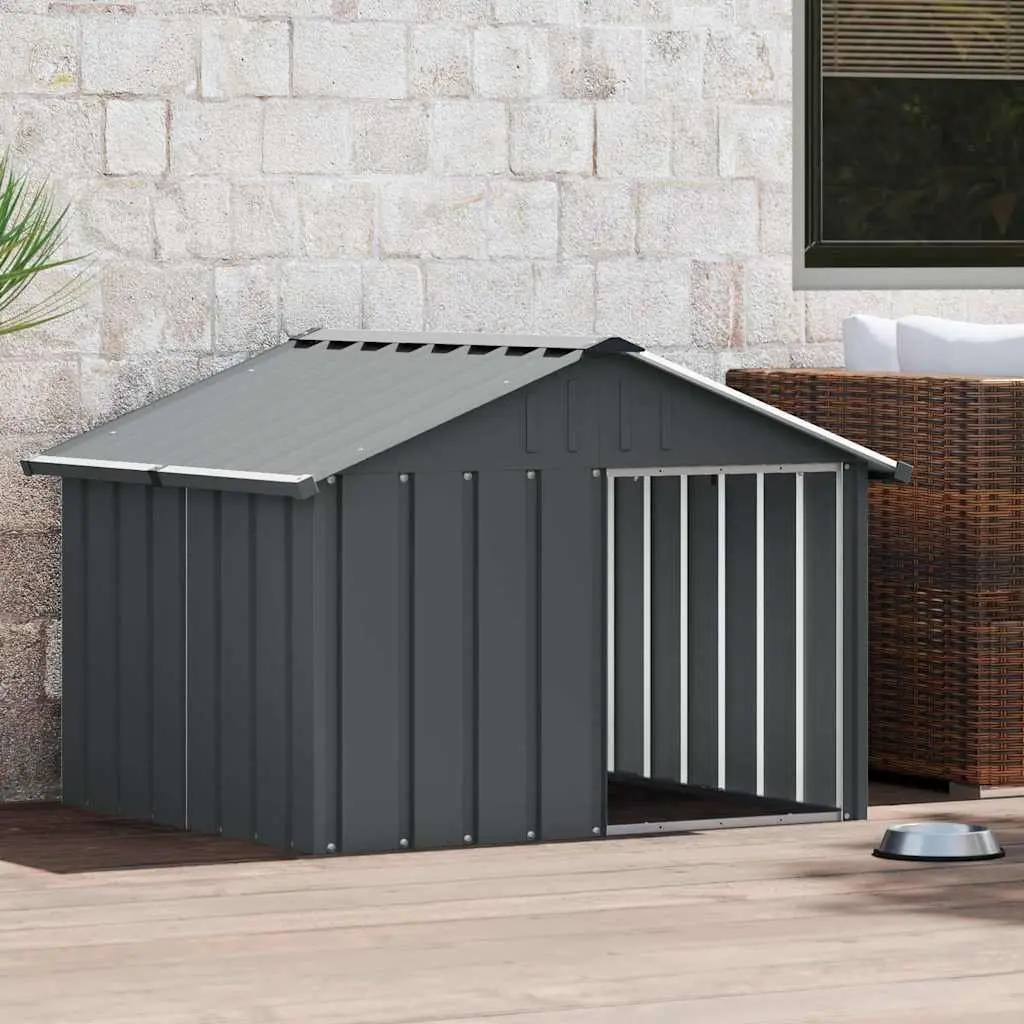 Dog House Anthracite Outdoor Kennel Shelter Galvanised Steel Weather Protection
