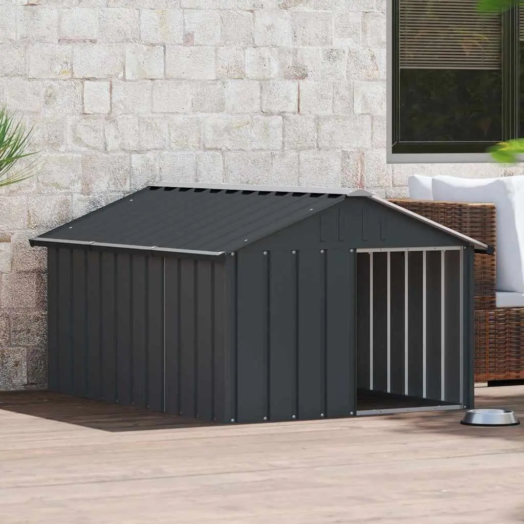 Dog House Anthracite Outdoor Kennel Shelter Galvanised Steel Weather Protection