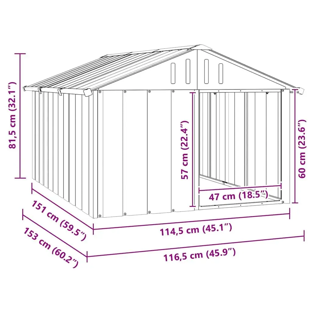 Dog House Anthracite Outdoor Kennel Shelter Galvanised Steel Weather Protection