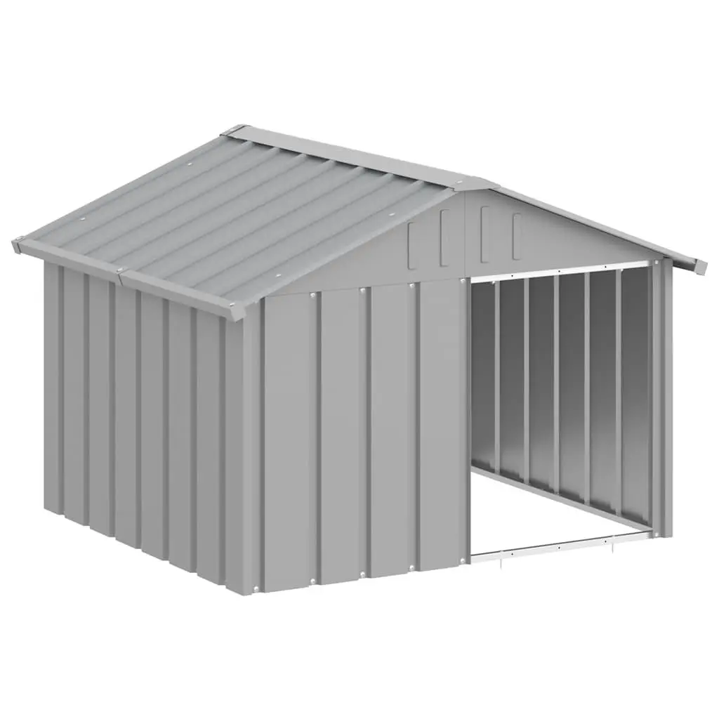 Dog Kennel Galvanised Steel Outdoor Shelter 116.5 x 103 x 81.5 cm Grey