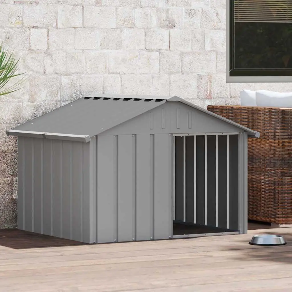 Dog Kennel Galvanised Steel Outdoor Shelter 116.5 x 103 x 81.5 cm Grey
