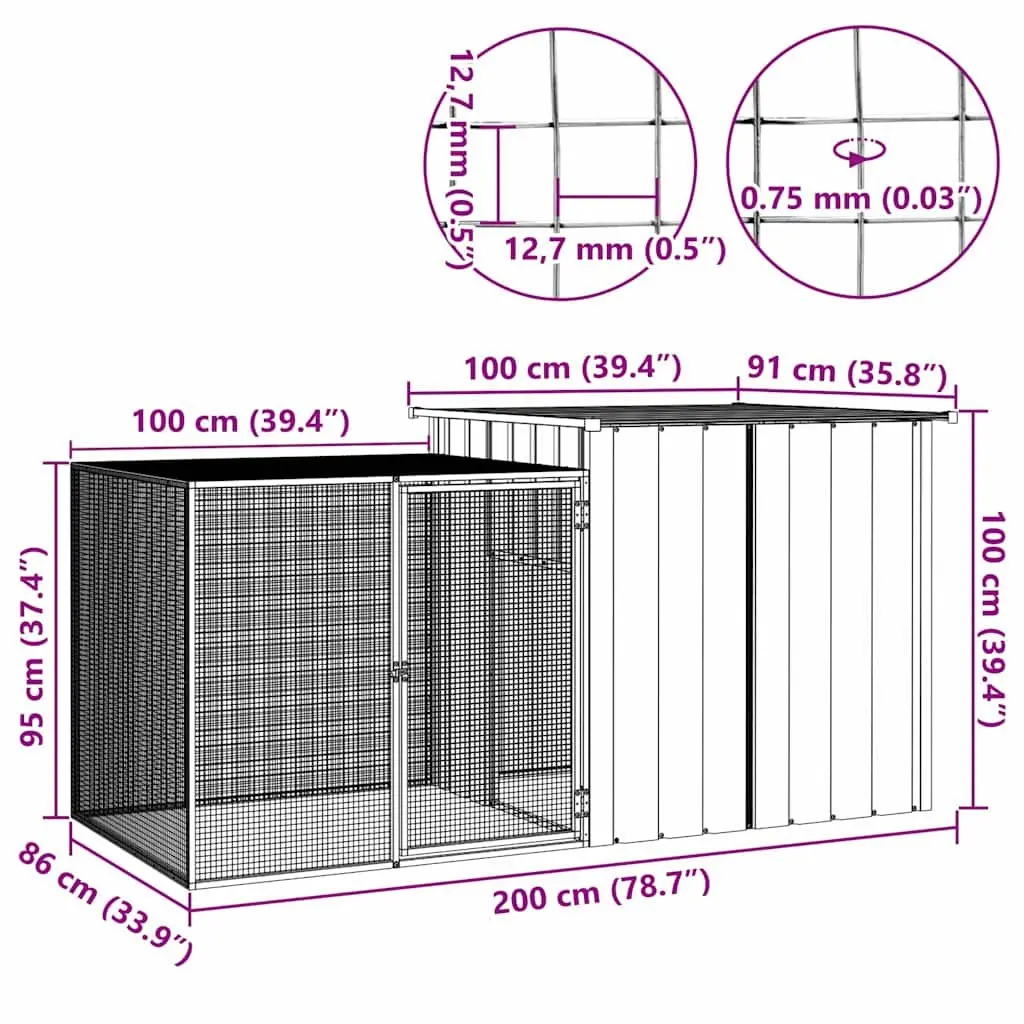 Chicken Coop Outdoor Run House for Hens and Ducks Galvanised Steel Mesh Anthracite 200x91x100cm