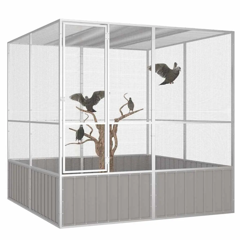 Large Grey Aviary Galvanised Steel Bird Cage Indoor Outdoor Pet Play