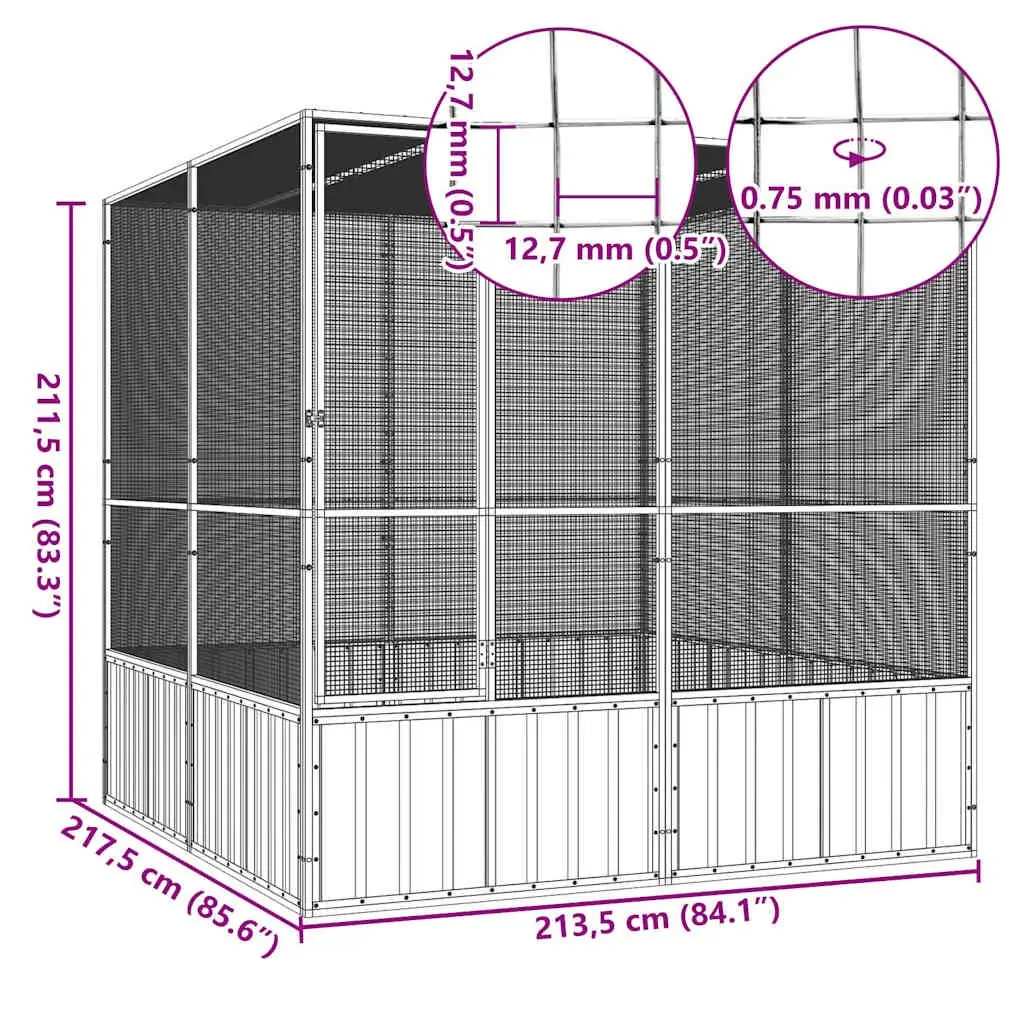 Large Grey Aviary Galvanised Steel Bird Cage Indoor Outdoor Pet Play