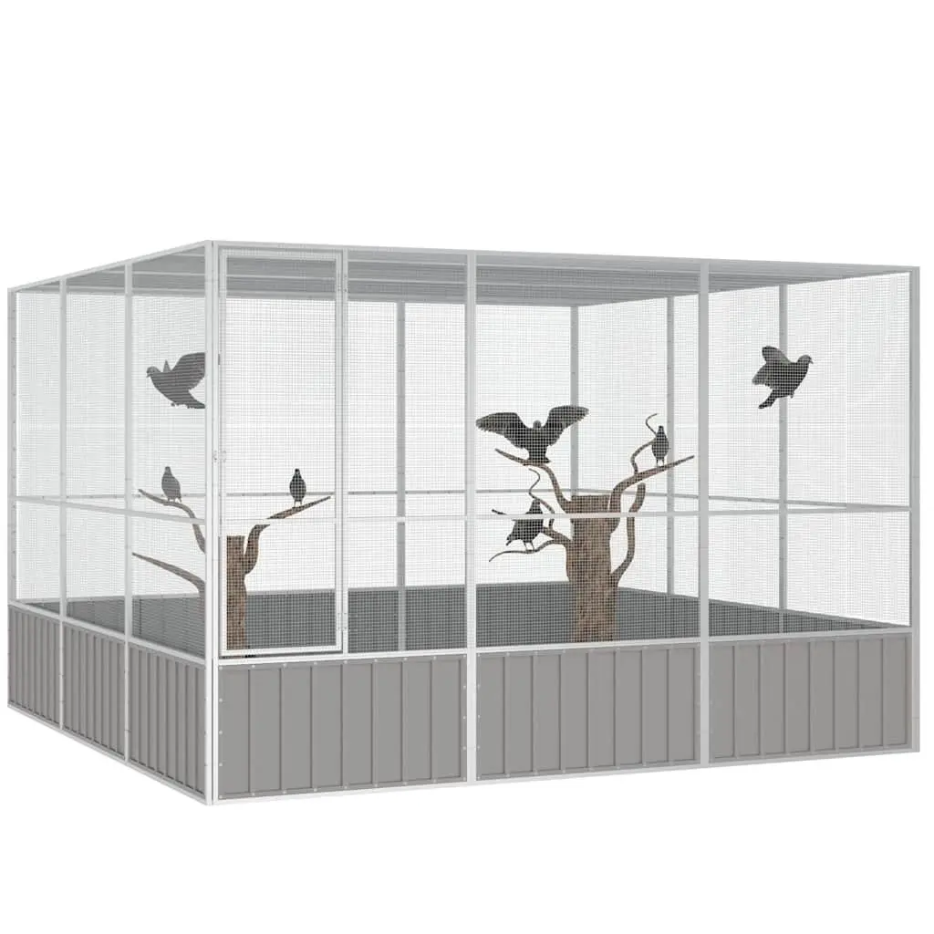 Large Aviary Outdoor Grey Galvanised Steel Bird Cage for Exercise and Play