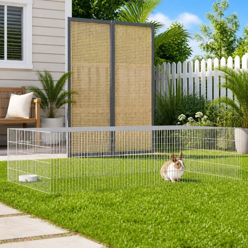 Rabbit Cage 2 Panel Spacious Galvanised Iron Wire Frame 220x110x55cm Silver Playpen Enclosure for Small Animals