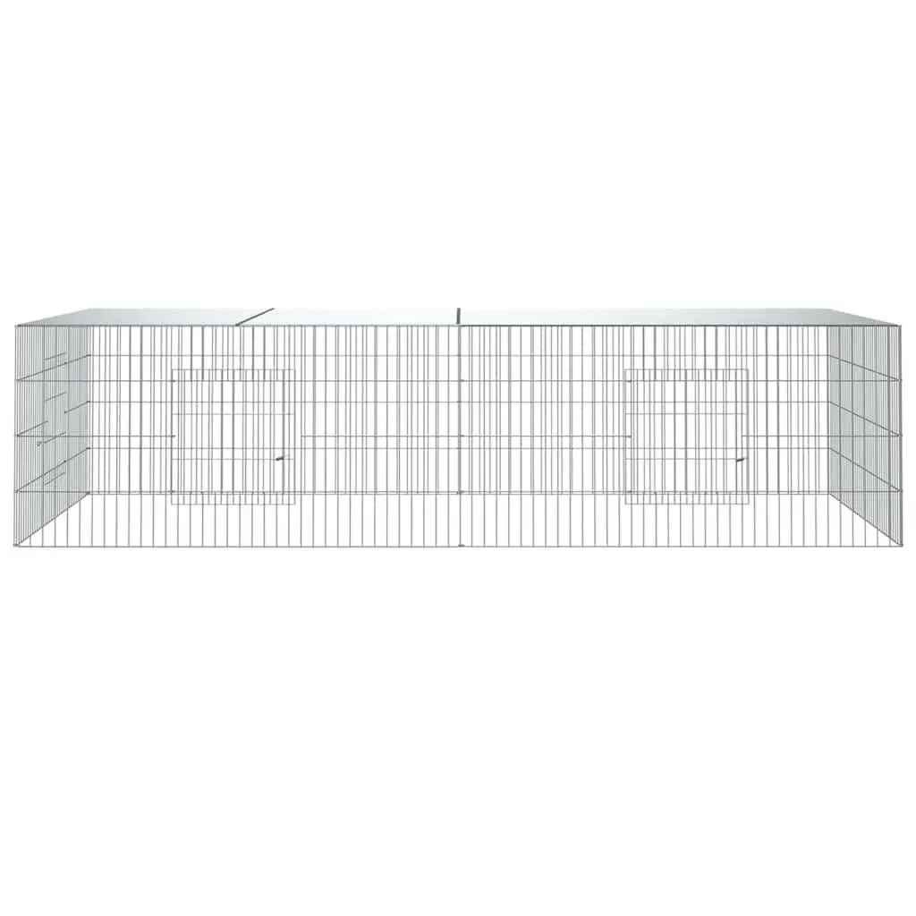 Rabbit Cage 2 Panel Spacious Galvanised Iron Wire Frame 220x110x55cm Silver Playpen Enclosure for Small Animals