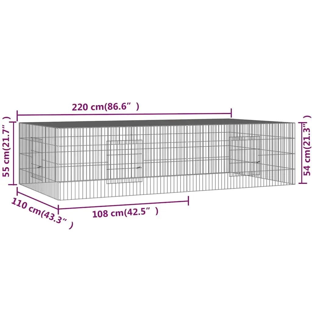 Rabbit Cage 2 Panel Spacious Galvanised Iron Wire Frame 220x110x55cm Silver Playpen Enclosure for Small Animals