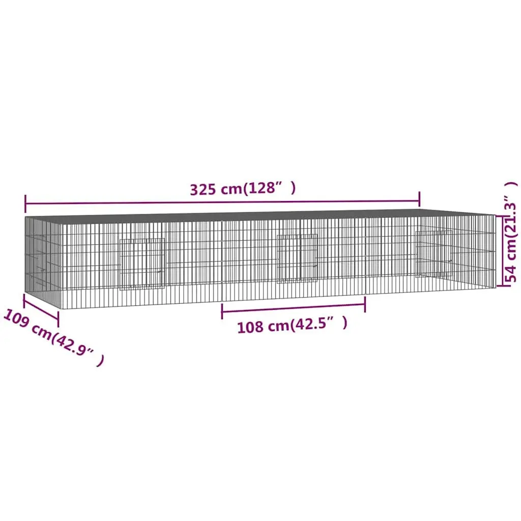 Rabbit Cage Galvanised Iron 3-Panel Enclosure 325x109x54cm Silver Small Animal Hutch