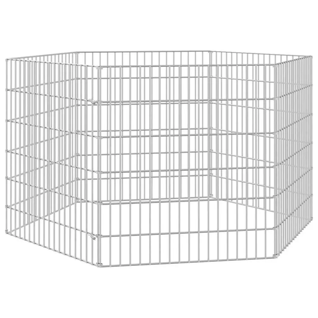 Small Animal Enclosure Galvanised Iron 6-Panel Play Pen for Rabbits Guinea Pigs Silver