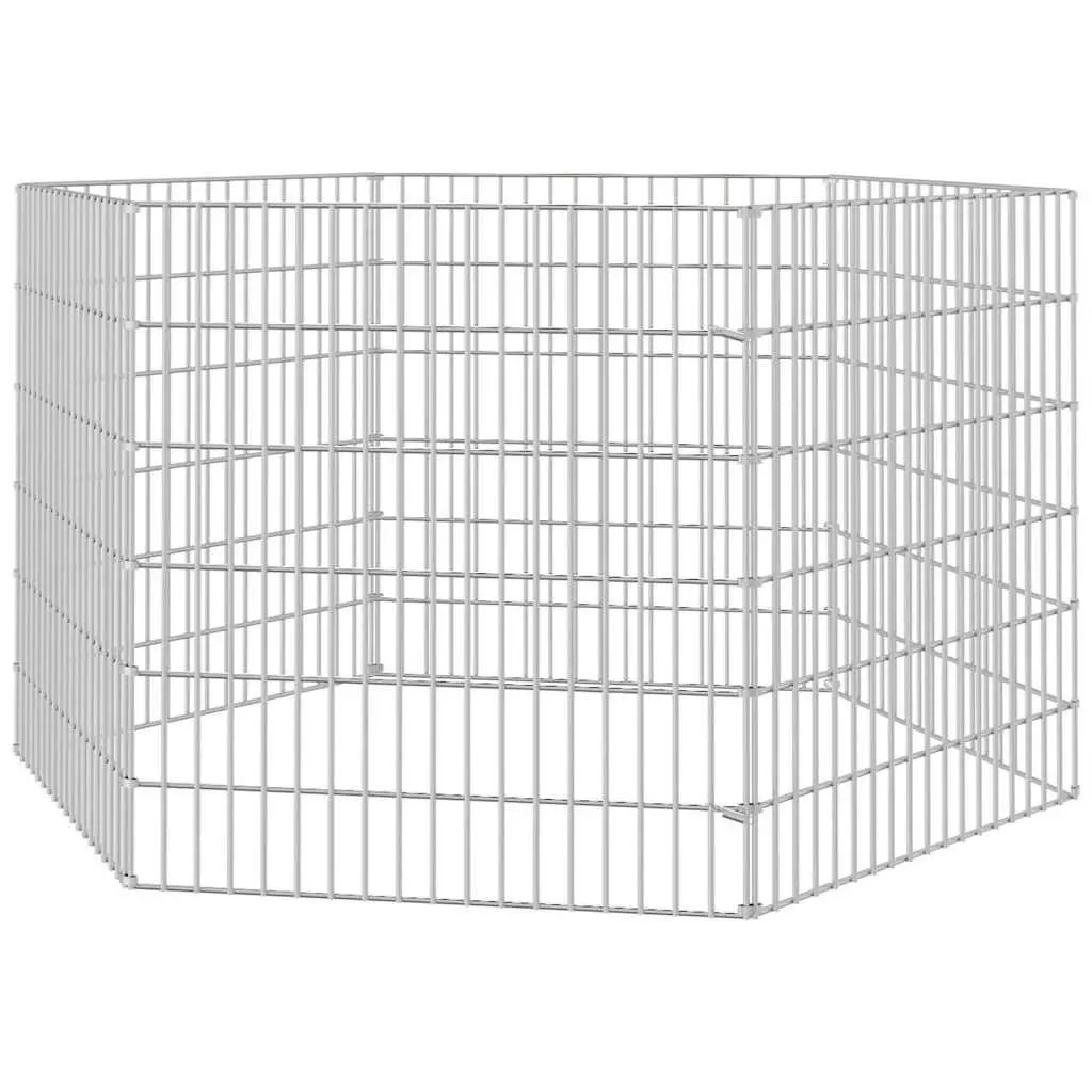 Small Animal Enclosure Galvanised Iron 6-Panel Play Pen for Rabbits Guinea Pigs Silver