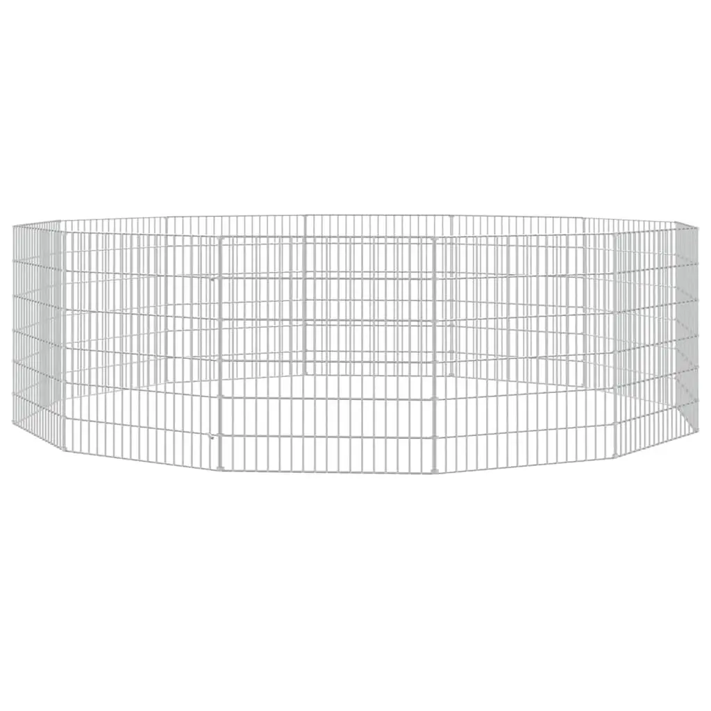 Small Animal Enclosure Galvanised Iron 12 Panel Silver Pet Pen Rabbit Guinea Pig Run Cage Exercise