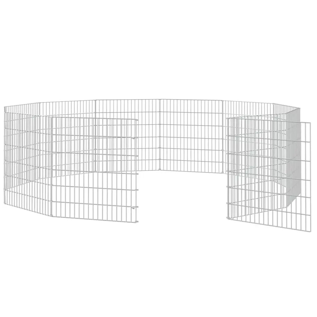 Small Animal Enclosure Galvanised Iron 12 Panel Silver Pet Pen Rabbit Guinea Pig Run Cage Exercise