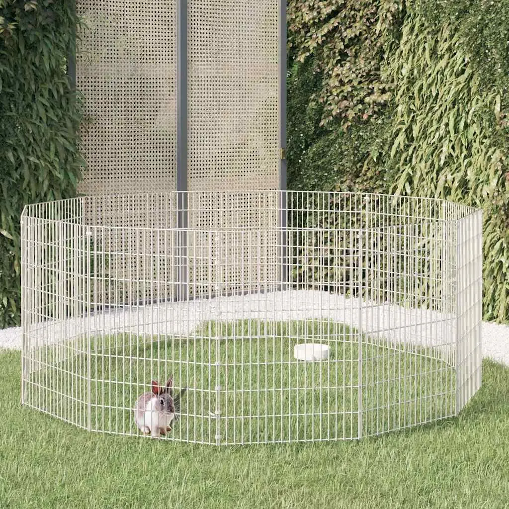 12 Panel Galvanised Iron Small Animal Enclosure Silver Flexible Assembly for Rabbits and Guinea Pigs