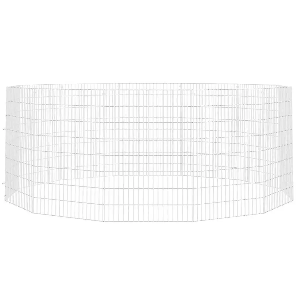 12 Panel Galvanised Iron Small Animal Enclosure Silver Flexible Assembly for Rabbits and Guinea Pigs
