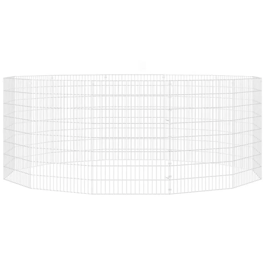 12 Panel Galvanised Iron Small Animal Enclosure Silver Flexible Assembly for Rabbits and Guinea Pigs