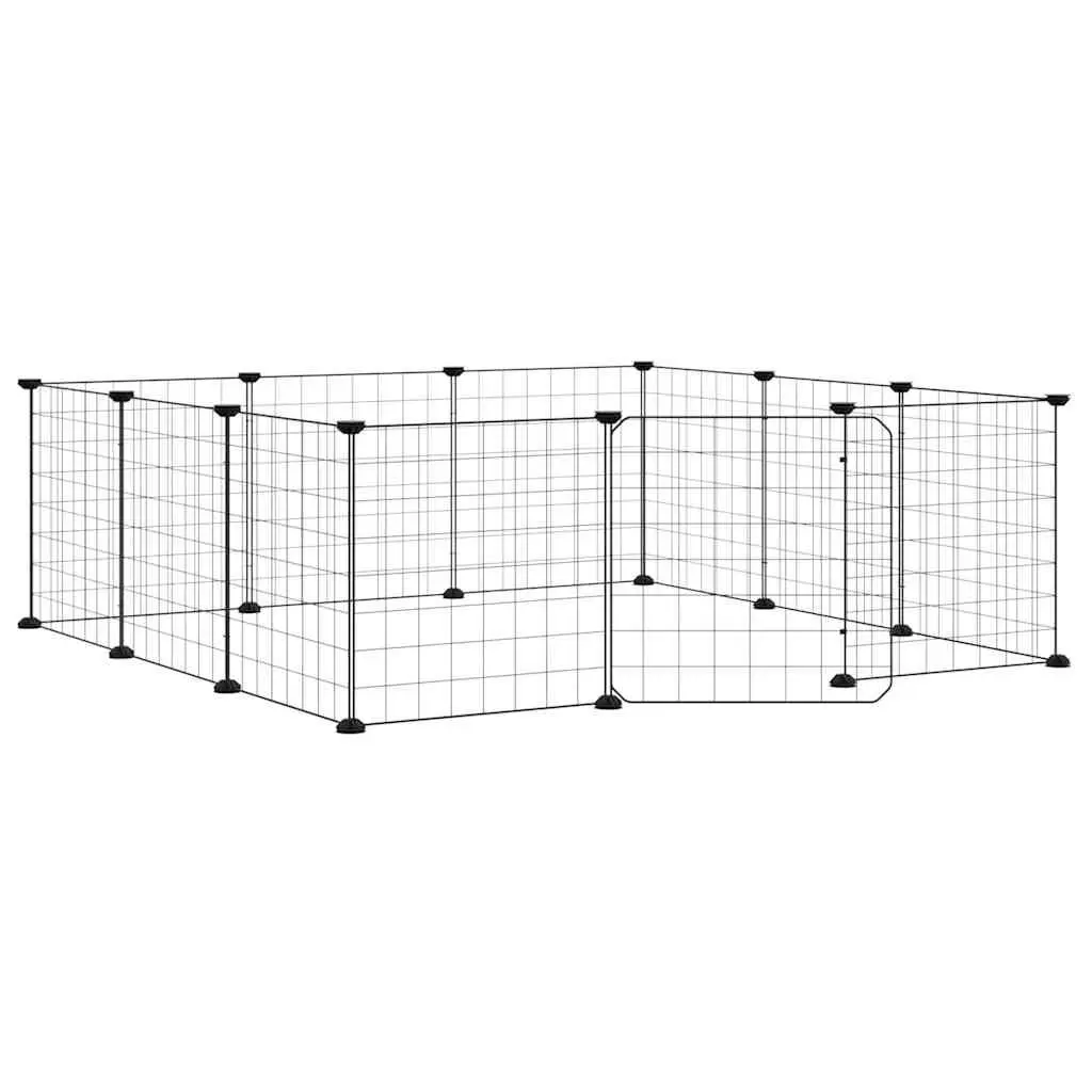 12 Panel Small Animal Pet Cage Enclosure Powder-coated Steel 105x105x35cm Black