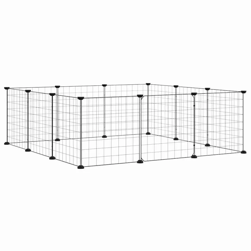 12 Panel Small Animal Pet Cage Enclosure Powder-coated Steel 105x105x35cm Black