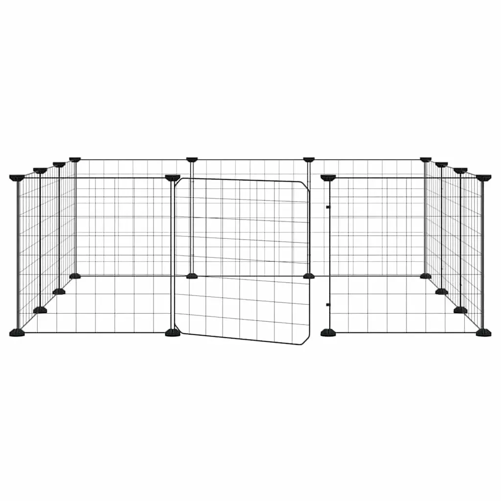 12 Panel Small Animal Pet Cage Enclosure Powder-coated Steel 105x105x35cm Black