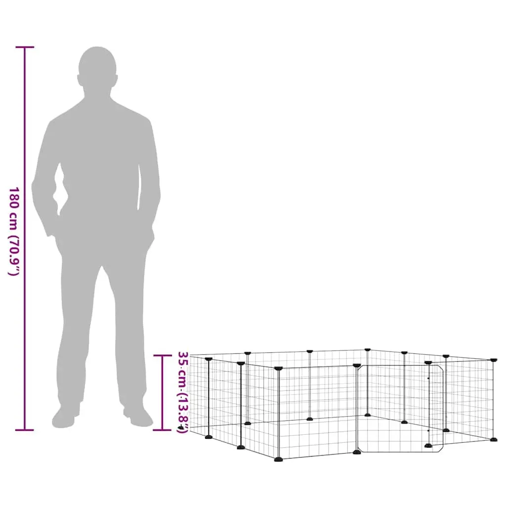 12 Panel Small Animal Pet Cage Enclosure Powder-coated Steel 105x105x35cm Black