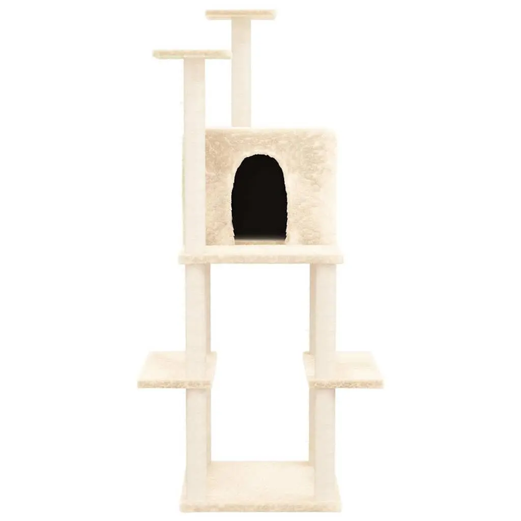 Cat Tree Multi-Level Construction Sisal Scratching Posts Cream 144.5cm