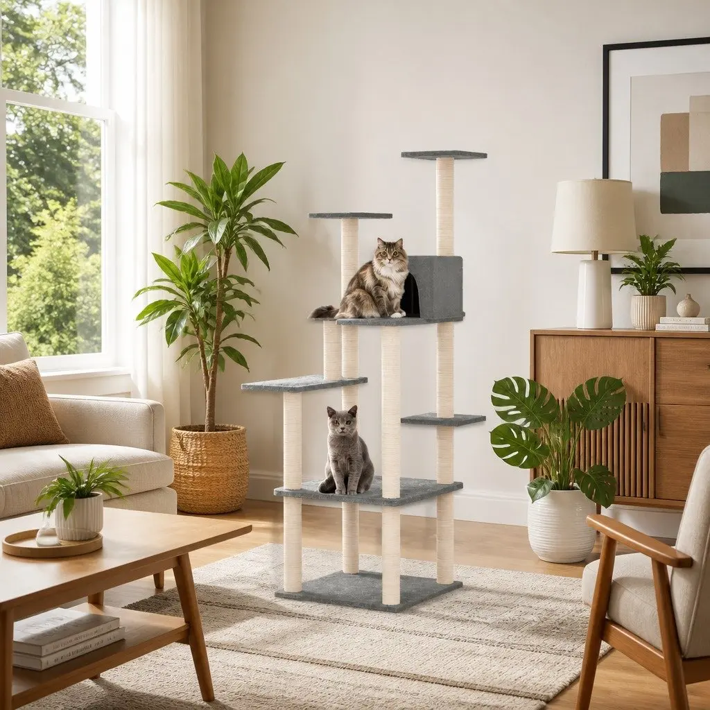 Cat Tree Tower Multi-Level Sisal Scratching Posts 153cm Light Grey