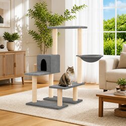 Cat Tree with Sisal Scratching Posts House Hammock Platforms Grey 94.5cm