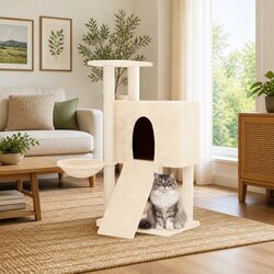 Cat Tree with Sisal Scratching Posts House Hammock Ladder Platform Cream 96cm