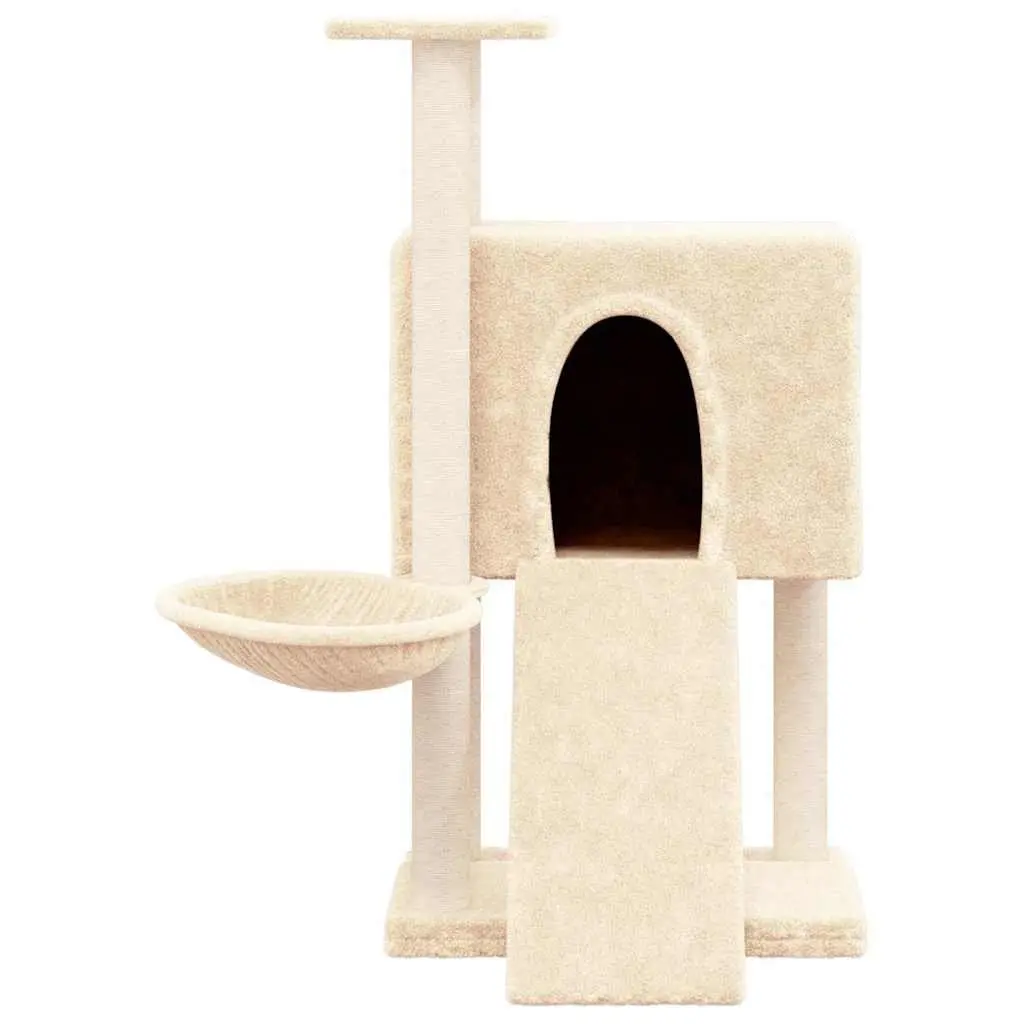 Cat Tree Plush Scratching Posts House Hammock Ladder Platform Cream 96cm
