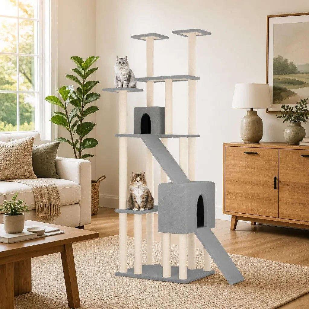Cat Tree Multi-Level Furniture 190cm Light Grey