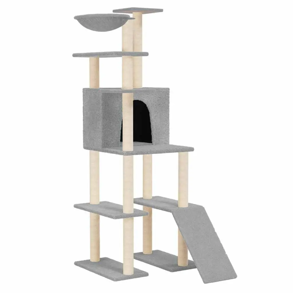 Cat Tree Multi-Level House with Sisal Scratching Posts Grey 166 cm