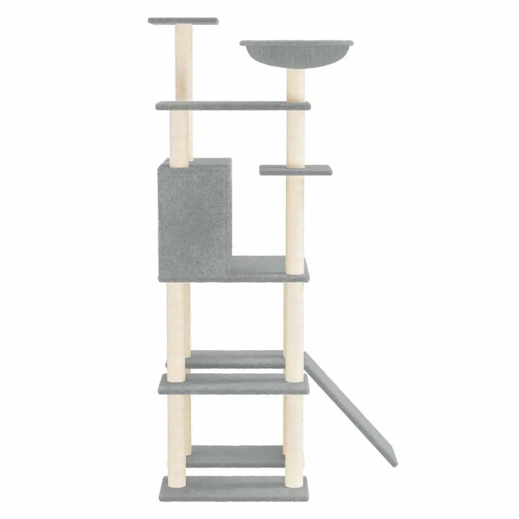 Cat Tree Multi-Level House with Sisal Scratching Posts Grey 166 cm