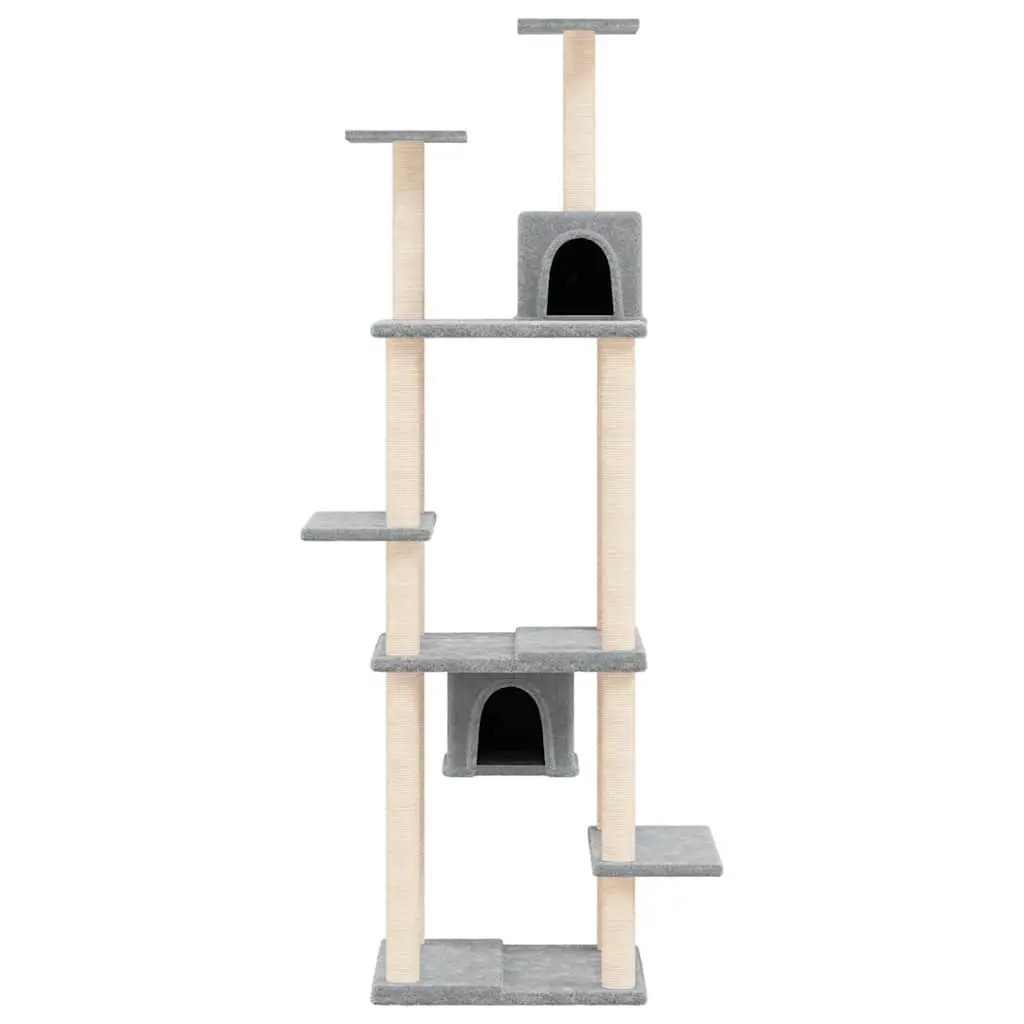 Cat Tree Multi-Level 176cm Grey Plush with Sisal Scratching Posts and Houses
