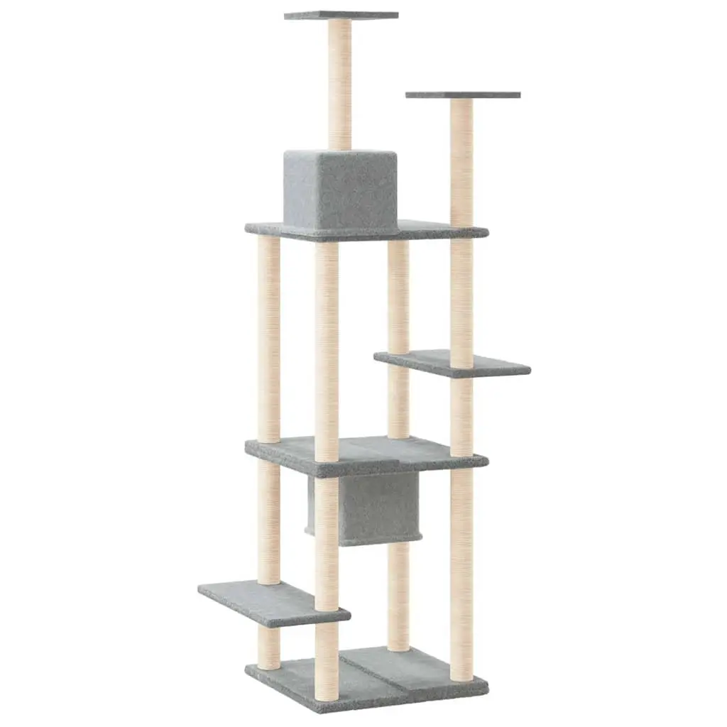 Cat Tree Multi-Level 176cm Grey Plush with Sisal Scratching Posts and Houses