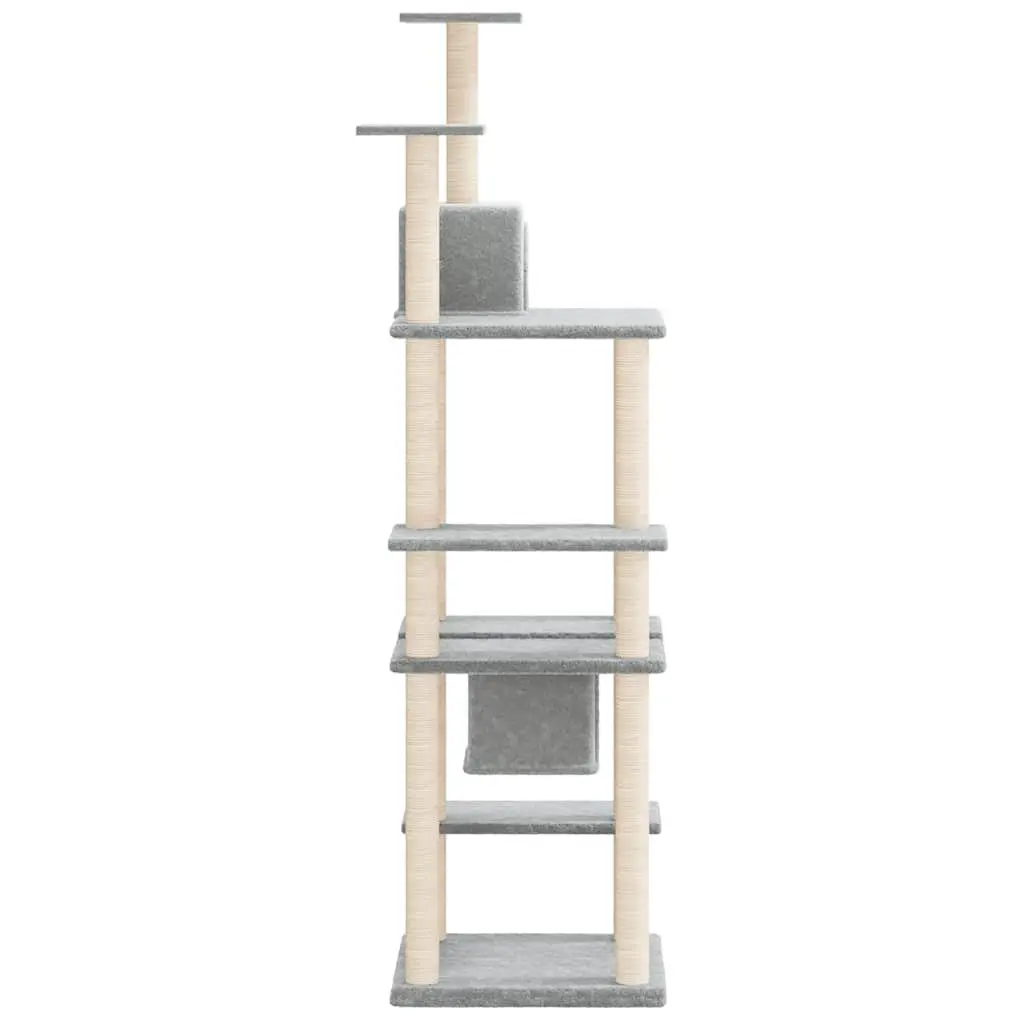 Cat Tree Multi-Level 176cm Grey Plush with Sisal Scratching Posts and Houses