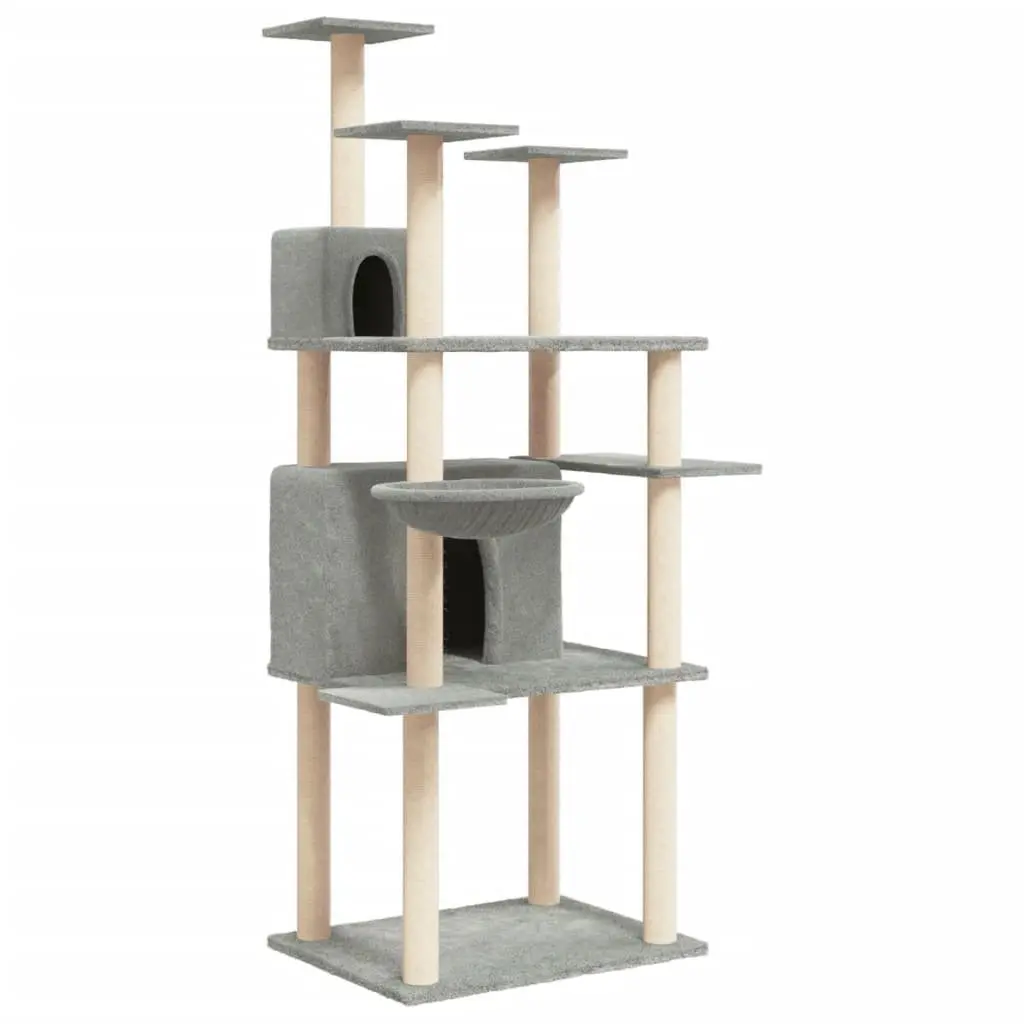 Cat Tree Multi-Level Furniture Soft Plush Grey 166 cm with Sisal Scratching Posts and Houses