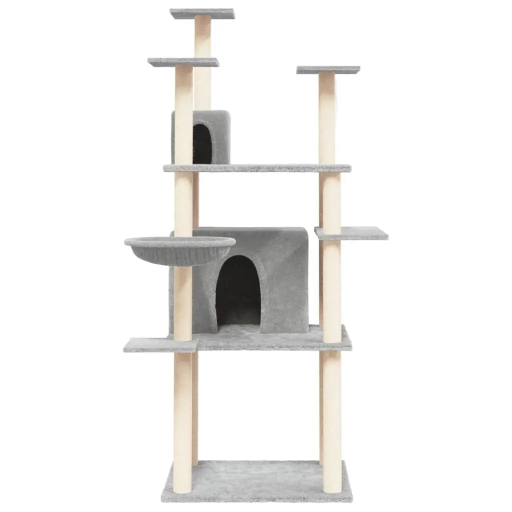 Cat Tree Multi-Level Furniture Soft Plush Grey 166 cm with Sisal Scratching Posts and Houses