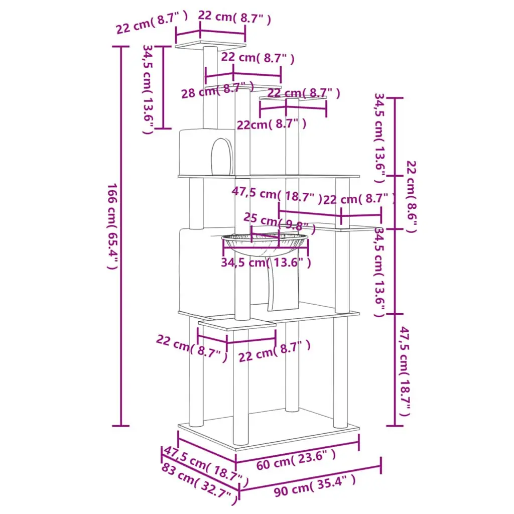 Cat Tree Multi-Level Furniture Soft Plush Grey 166 cm with Sisal Scratching Posts and Houses