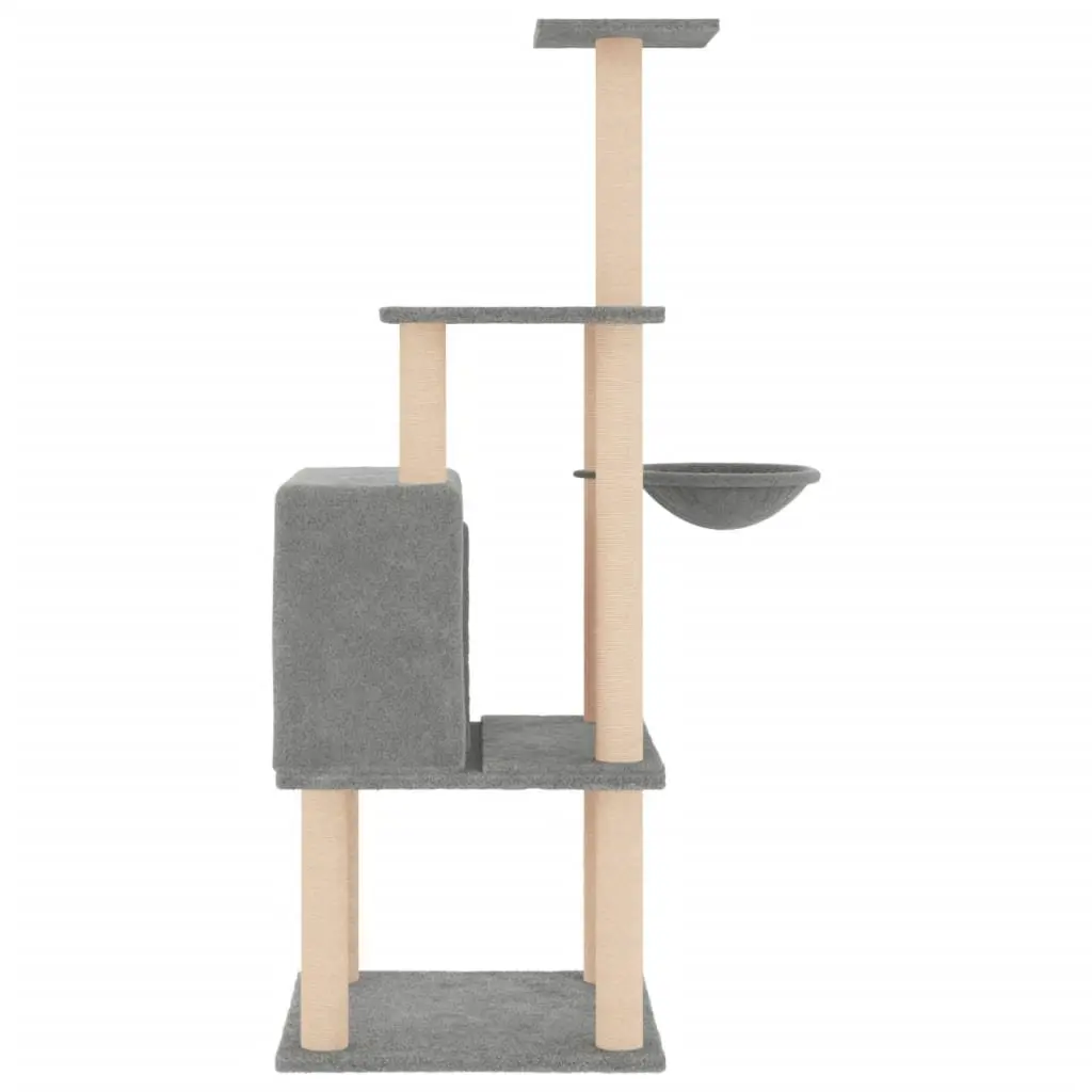 Cat Tree Multi-Level Plush Grey with Sisal Scratching Posts House Basket Platforms