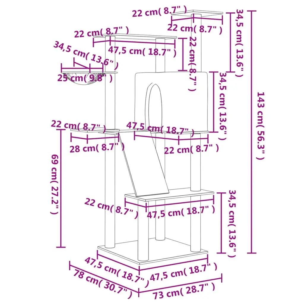 Cat Tree Multi-Level Plush 143 cm Cream