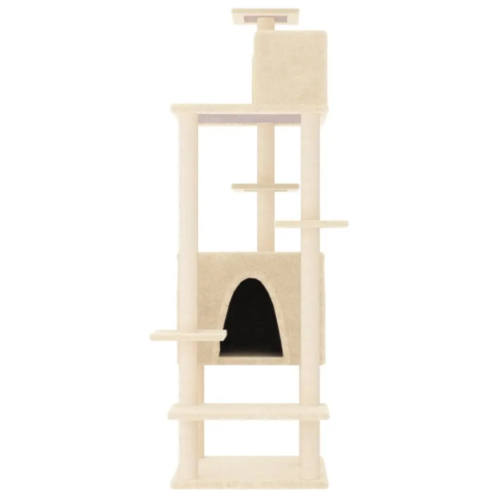 Cat Tree Multi-Level Cream 154cm with Sisal Scratching Posts and Houses