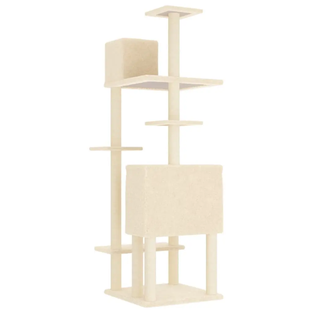 Cat Tree Multi-Level Cream 154cm with Sisal Scratching Posts and Houses