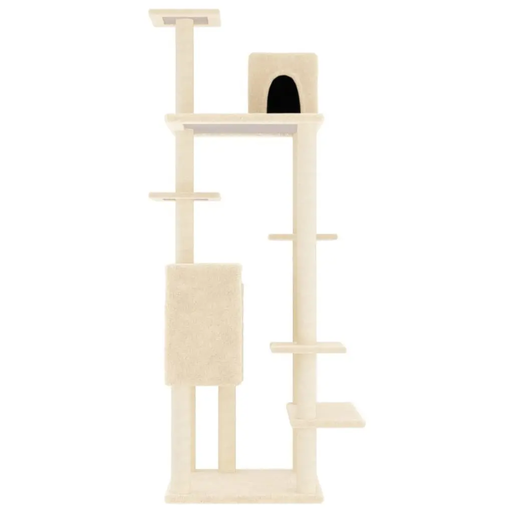 Cat Tree Multi-Level Cream 154cm with Sisal Scratching Posts and Houses
