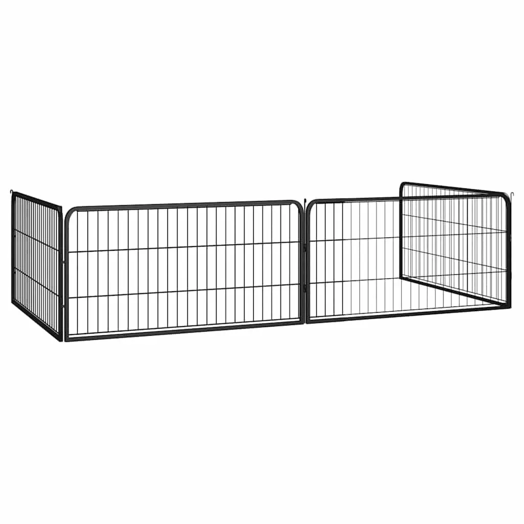 4 Panel Dog Exercise Pen Black Powder Coated Steel 100 x 50 cm Heavy Duty Puppy Kennel Enclosure