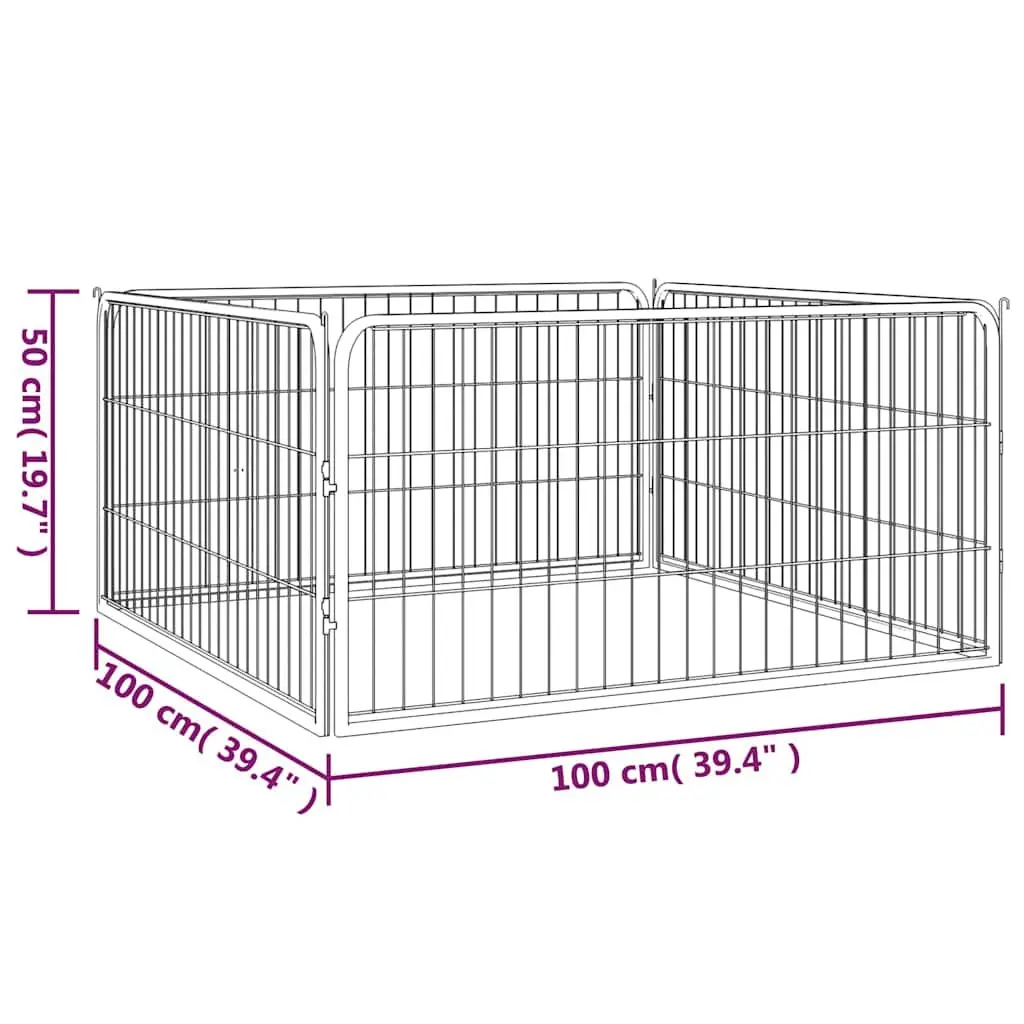 4 Panel Dog Exercise Pen Black Powder Coated Steel 100 x 50 cm Heavy Duty Puppy Kennel Enclosure