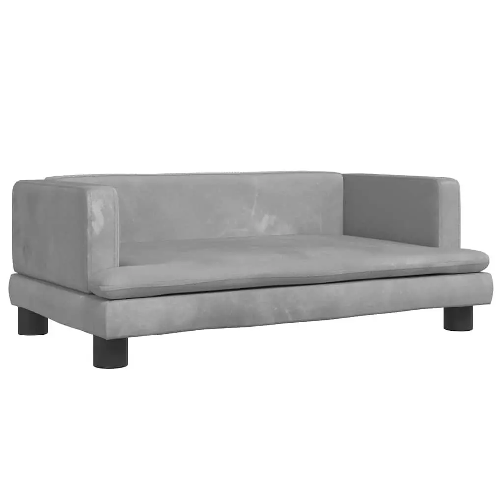 Dog Bed Velvet Light Grey 80x45x30cm Foam Padding Pine Wood Frame