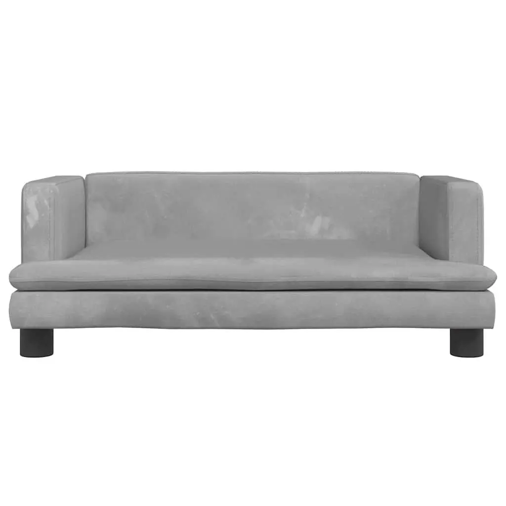 Dog Bed Velvet Light Grey 80x45x30cm Foam Padding Pine Wood Frame
