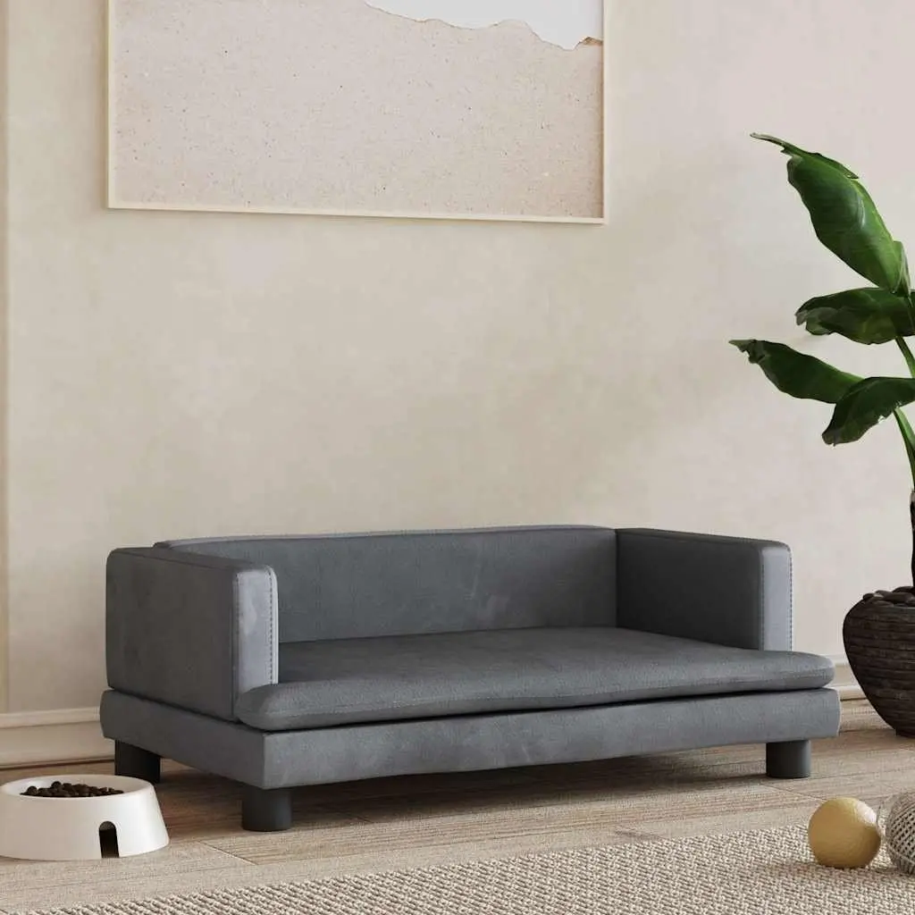 Dog Bed Velvet Grey 80x45x30cm Foam Pine Wood Frame