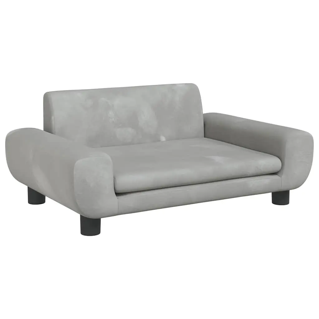 Dog Bed Velvet Light Grey Solid Pine Wood Foam Padded Lounger 70 x 45 x 33 cm